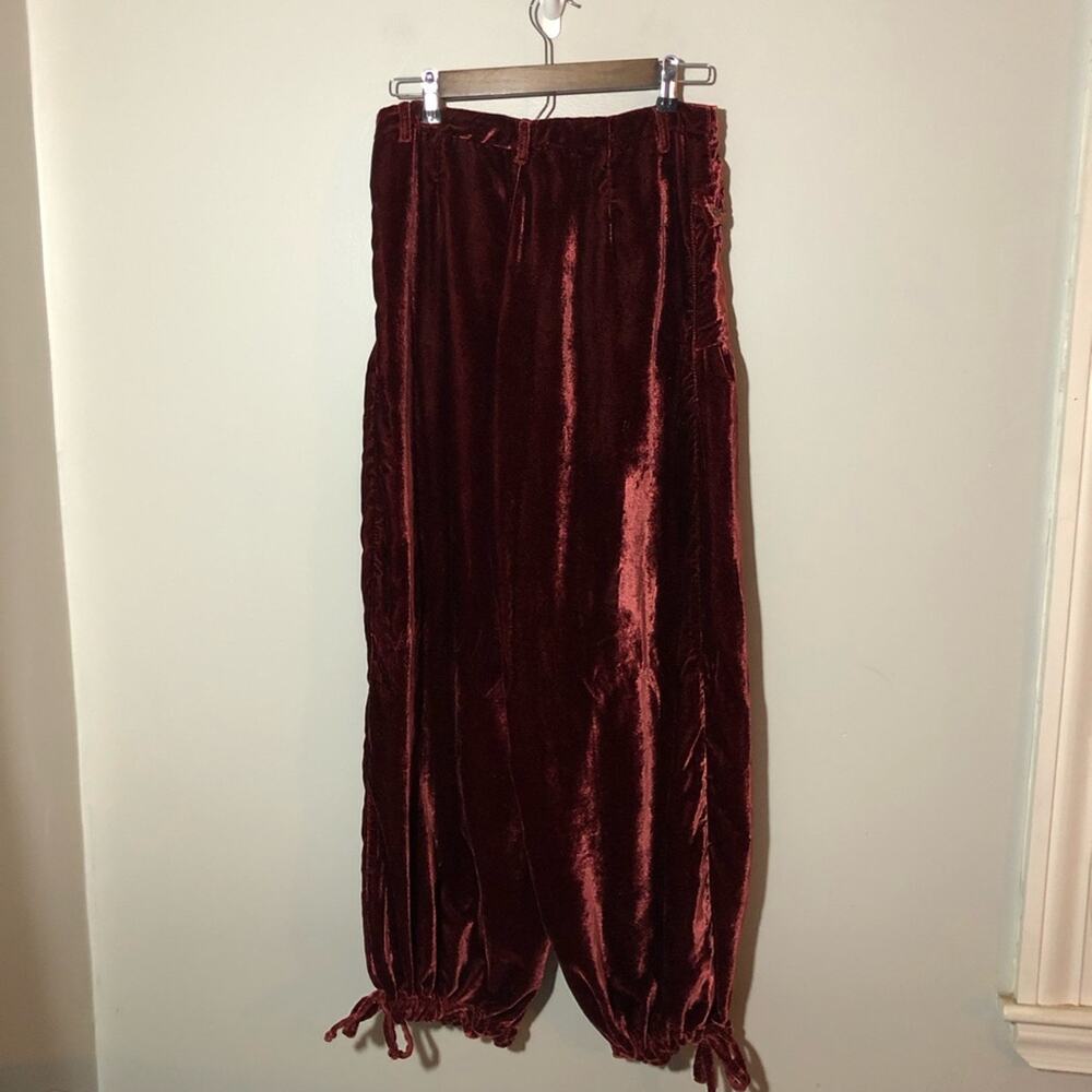 Free People Lotus Velvet garnet red pants balloon-style cinched tie ankles 27 - Picture 3 of 12